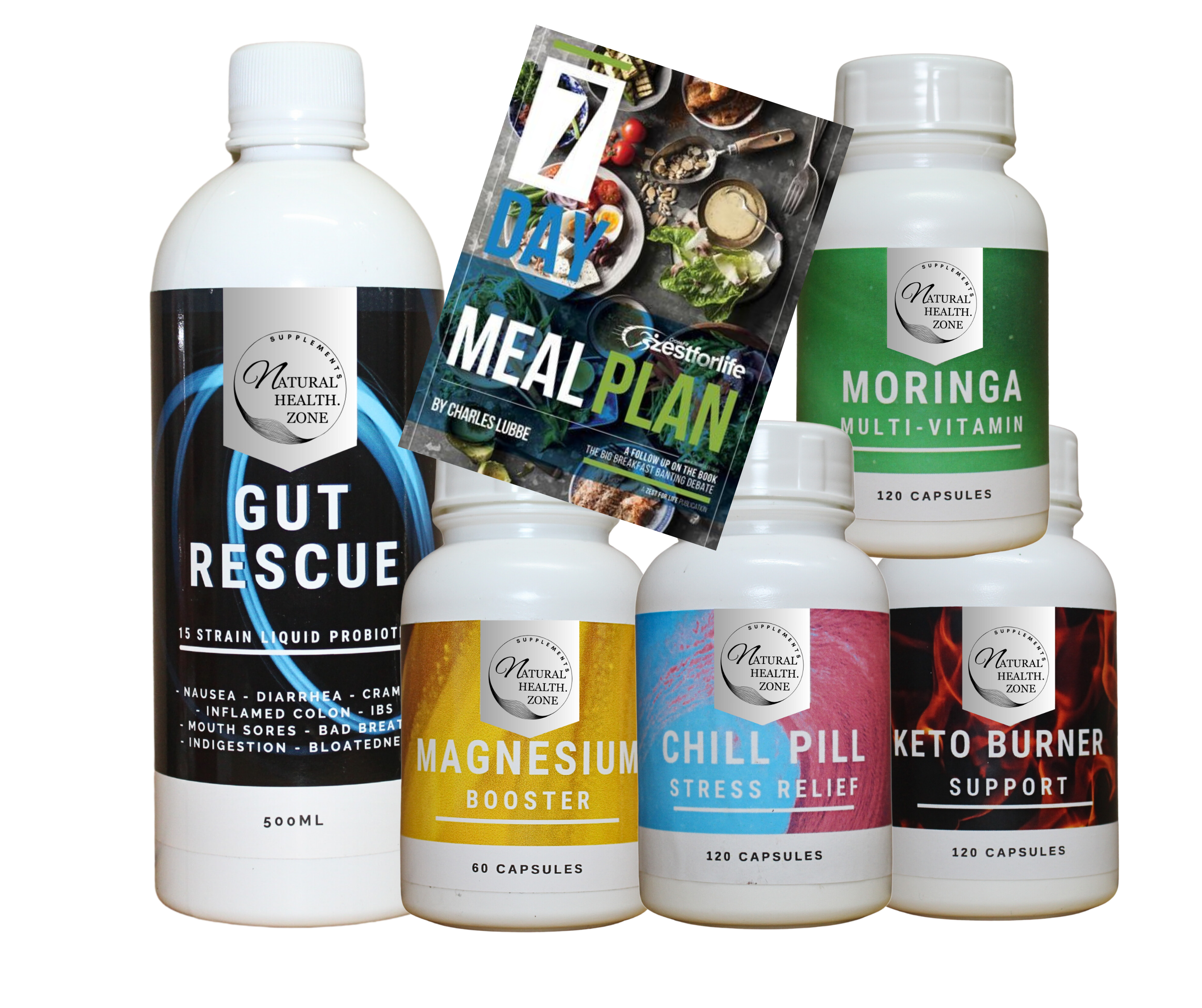 Value Pack: Gut Rescue, Moringa, Chill Pill, Keto Burner, Mag Booster and 7 Day Meal plan ebook